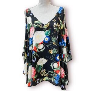 JOSEPH RIBKOFF Beautiful Floral Cold Shoulder Cape Top